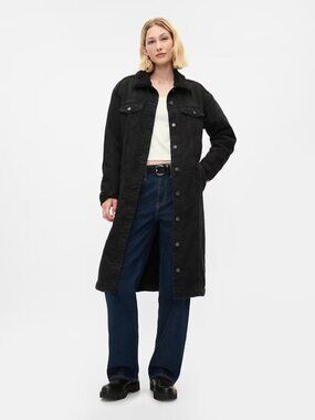 Gap Longline Icon Denim Sherpa Lined Coat in Black